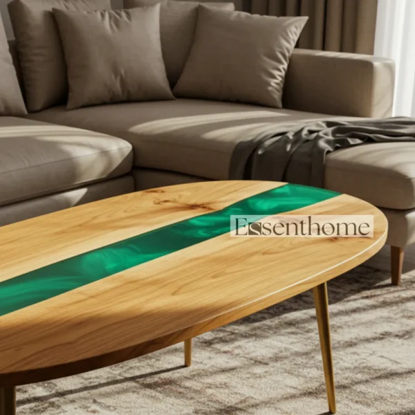 Essenthome Rustic Oval Wooden Coffee Table – Stylish Brown Living Room Furniture - Image 4