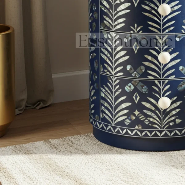 ?Handcrafted White Mother of Pearl Nightstand ? 4-Drawer Floral Inlay Bedside Table? - Image 5