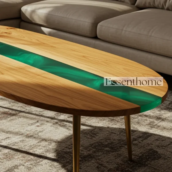 Essenthome Rustic Oval Wooden Coffee Table – Stylish Brown Living Room Furniture - Image 5