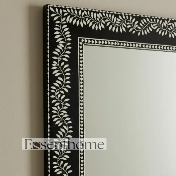 Bone Inlay Wall Mirror ? Black Rectangle Handmade Frame by Essenthome - Image 3