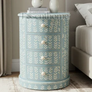 ?Handmade Blue Mother of Pearl Nightstand ? 4-Drawer Floral Inlay Bedside Table?