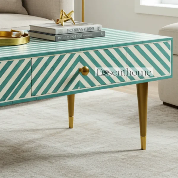 Handmade Wooden Coffee Table Green Stripes Luxury Centre Table + Free Frame - Image 5