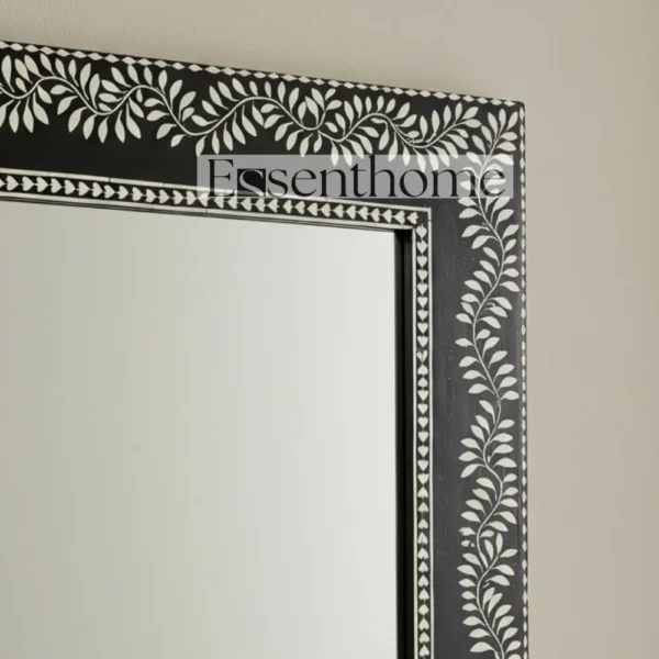 Bone Inlay Wall Mirror ? Black Rectangle Handmade Frame by Essenthome - Image 4