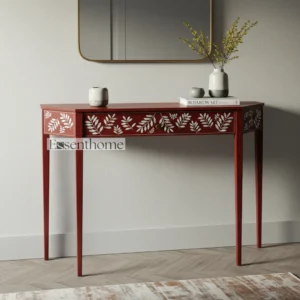 Red Mother of Pearl Inlay Console Table – Handmade Floral Pattern