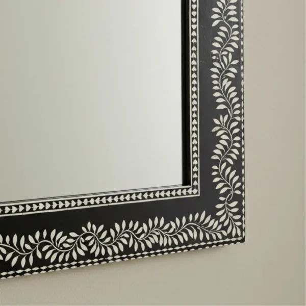 Bone Inlay Wall Mirror ? Black Rectangle Handmade Frame by Essenthome - Image 6