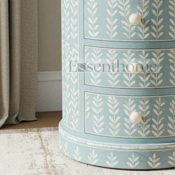 ?Handmade Blue Mother of Pearl Nightstand ? 4-Drawer Floral Inlay Bedside Table? - Image 5