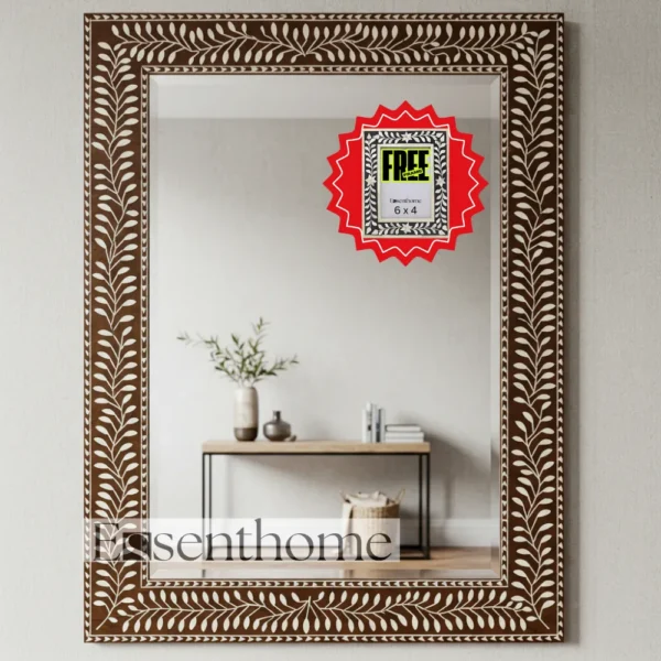 Essenthome Brown Bone Inlay Wall Mirror ? Handmade Rectangular Frame
