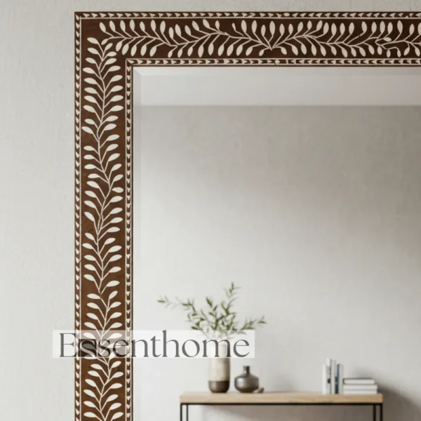 Essenthome Brown Bone Inlay Wall Mirror ? Handmade Rectangular Frame - Image 2