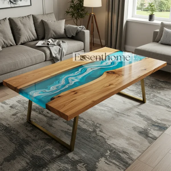 Essenthome Handcrafted Brown Oval Coffee Table ? Rustic Wood Centerpiece - Image 2