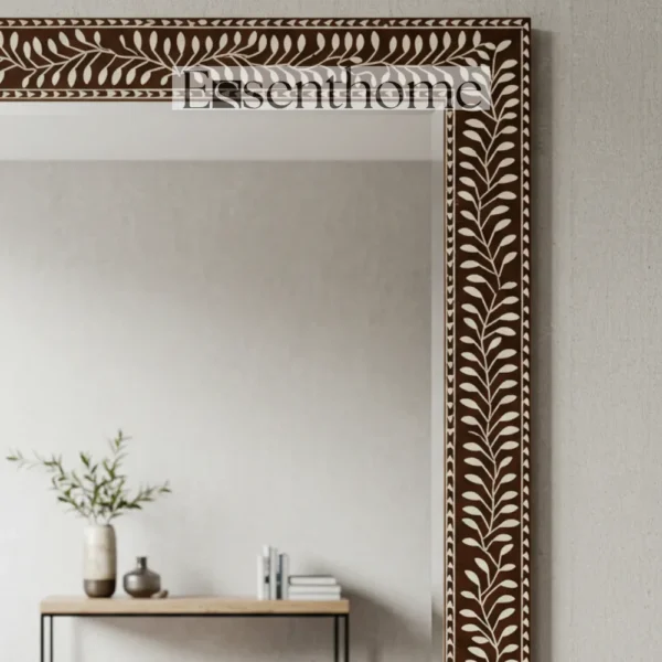 Essenthome Brown Bone Inlay Wall Mirror ? Handmade Rectangular Frame - Image 3