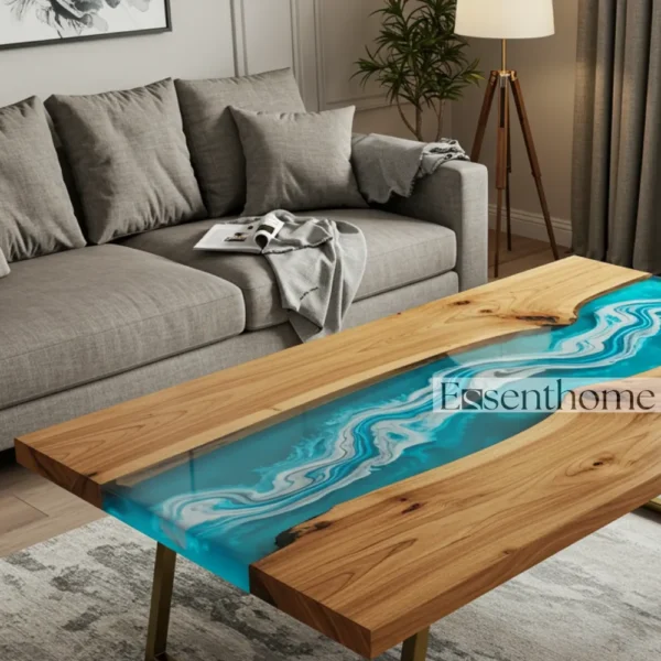 Essenthome Handcrafted Brown Oval Coffee Table ? Rustic Wood Centerpiece - Image 3