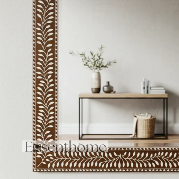 Essenthome Brown Bone Inlay Wall Mirror ? Handmade Rectangular Frame - Image 4