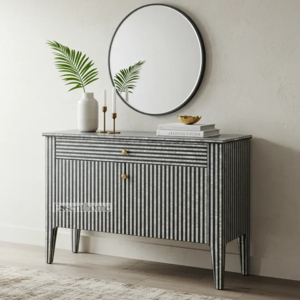 Essenthome Black and white inlay buffet  Mother of Pearl Inlay Buffet Cabinet