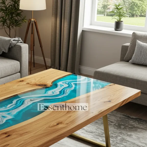 Essenthome Handcrafted Brown Oval Coffee Table ? Rustic Wood Centerpiece - Image 5