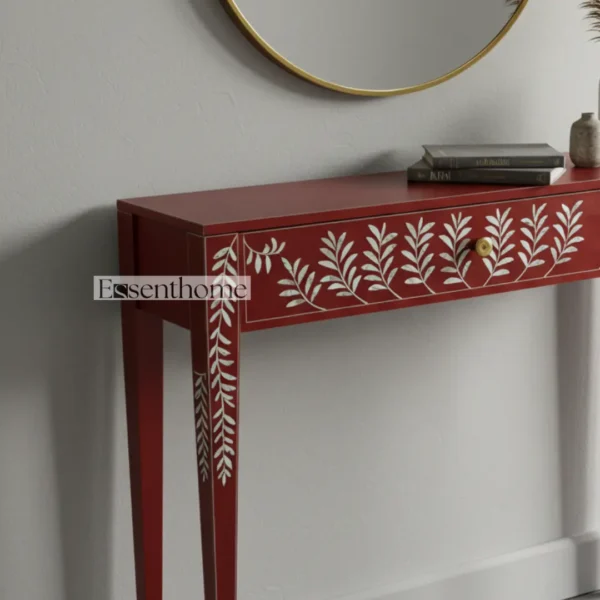 Essenthome Red Mother of Pearl Inlay Console Table ? Handmade Floral Pattern - Image 3
