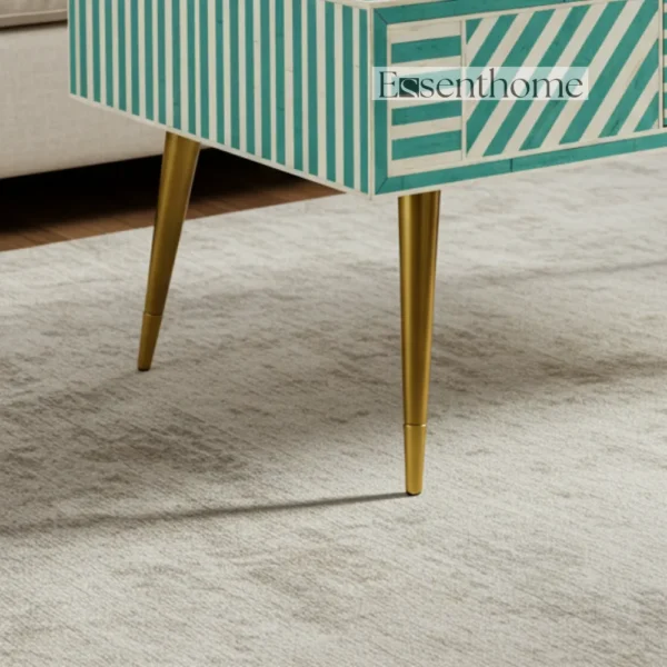 Handmade Wooden Coffee Table Green Stripes Luxury Centre Table + Free Frame - Image 4