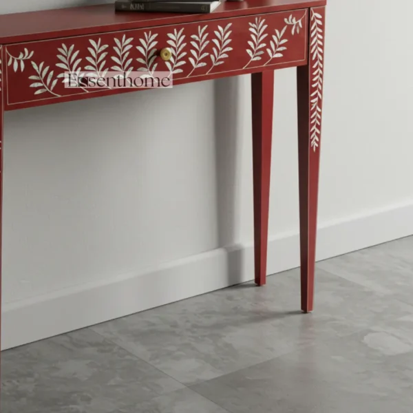 Essenthome Red Mother of Pearl Inlay Console Table ? Handmade Floral Pattern - Image 5