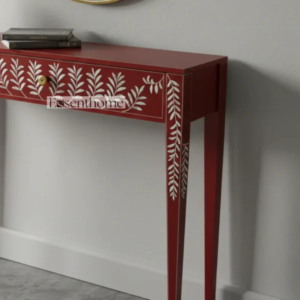 Essenthome Red Mother of Pearl Inlay Console Table ? Handmade Floral Pattern - Image 6