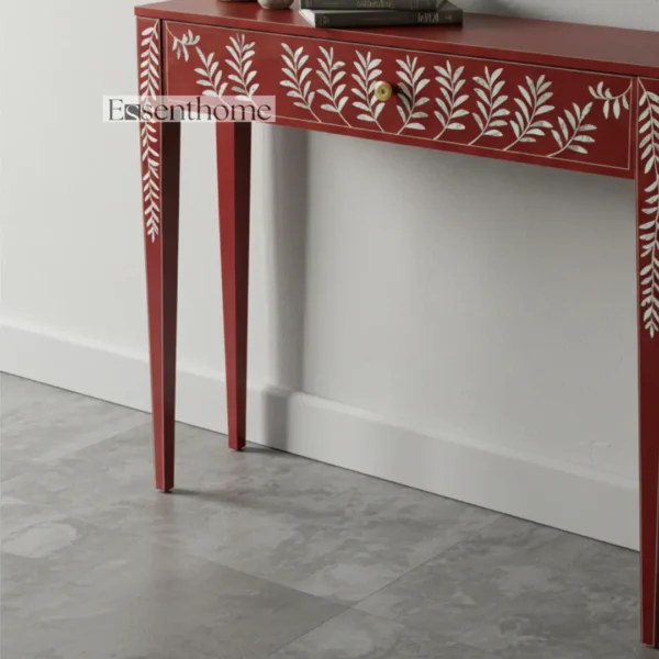 Essenthome Red Mother of Pearl Inlay Console Table ? Handmade Floral Pattern - Image 8
