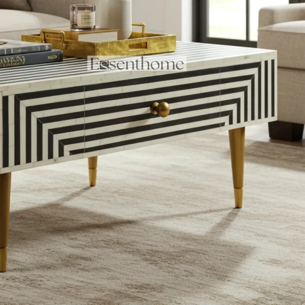 Handmade Wooden Coffee Table Black Stripes Luxury Centre Table + Free Frame - Image 6