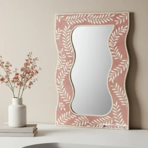 Pink Bone Inlay Wall Mirror – Blush Bloom Floral Touch