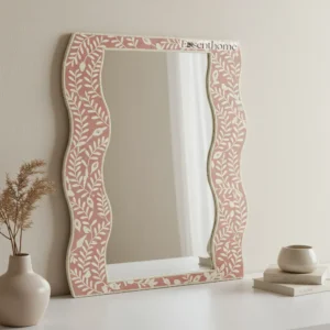 Handmade Rosé Bone Inlay Mirror – Elegant Floral Style