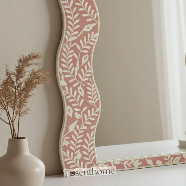 Handmade Rosé Bone Inlay Mirror – Elegant Floral Style - Image 3