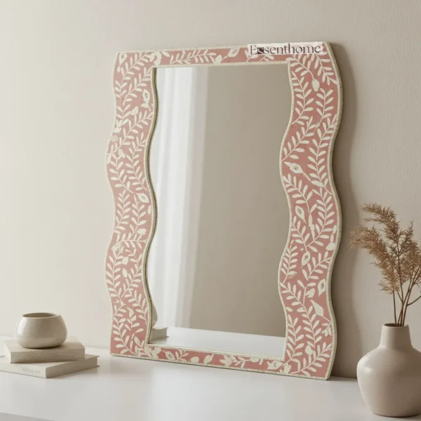 Handmade Rosé Bone Inlay Mirror – Elegant Floral Style - Image 6