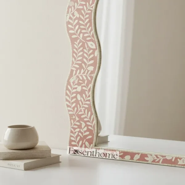 Handmade Rosé Bone Inlay Mirror – Elegant Floral Style - Image 8