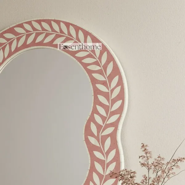 Pink Bone Inlay Mirror – Handmade Floral Design - Image 5