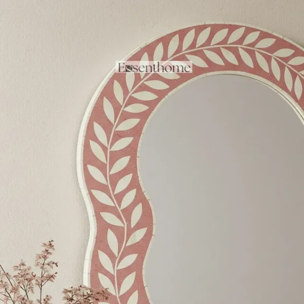Pink Bone Inlay Mirror – Handmade Floral Design - Image 7