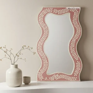 Decorative wall mirror  – Rose Veil Pink Bone Inlay Design