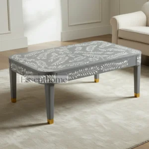 Gray Bone Inlay Coffee Table – Floral Pattern by Essenthome