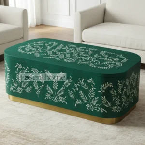 Handcrafted Dark Green Mother of Pearl Inlay Coffee Table – Round Floral Accent Table by Essenthome