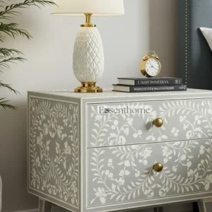 Gray Bone Inlay Bedside Cabinet Floral