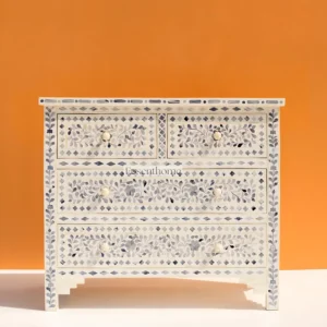 Handcrafted Grey Bone Inlay Floral Chest of Drawers