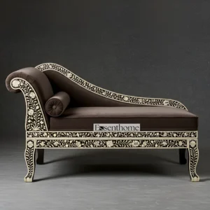 Luxury Handmade Bone Inlay Floral Chaise Lounge Couch
