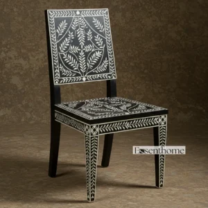 Black Bone Inlay Dining Chair - Black & White Floral Pattern