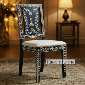 Luxury bone inlay chair - Black & White Floral Pattern