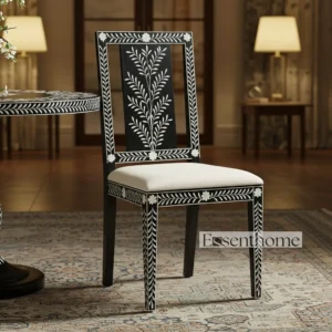 Handcrafted bone inlay chair - Black & White Floral Pattern