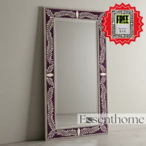 Purple & White Bone Inlay Full-Length Mirror with Wooden Frame