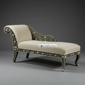 Luxury Handmade Bone Inlay Floral Chaise Lounge Couch