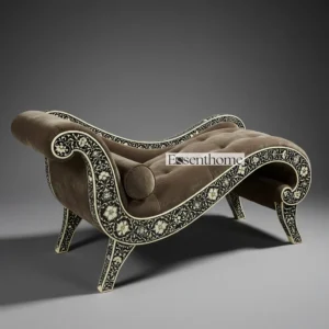 Essenthome Luxury Handmade Bone Inlay Floral Chaise Lounge Couch