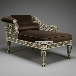 Luxury Handmade Bone Inlay Floral Chaise Lounge Couch