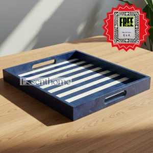 Modern Bone Inlay Tray - Blue & White Stripe