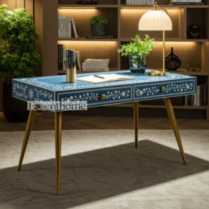 Bone Inlay Writing Desk with Gold Metal Legs