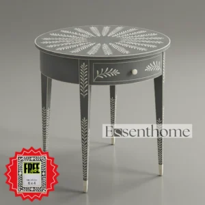 Black & White Bone Inlay Stool – Handcrafted Round Accent Table