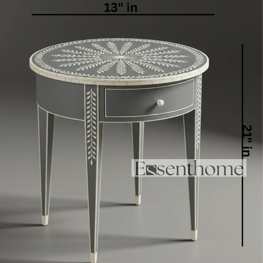 Black & White Bone Inlay Stool – Handcrafted Round Accent Table - Image 2