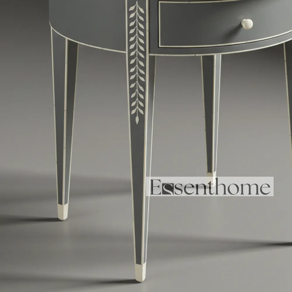 Black & White Bone Inlay Stool – Handcrafted Round Accent Table - Image 5