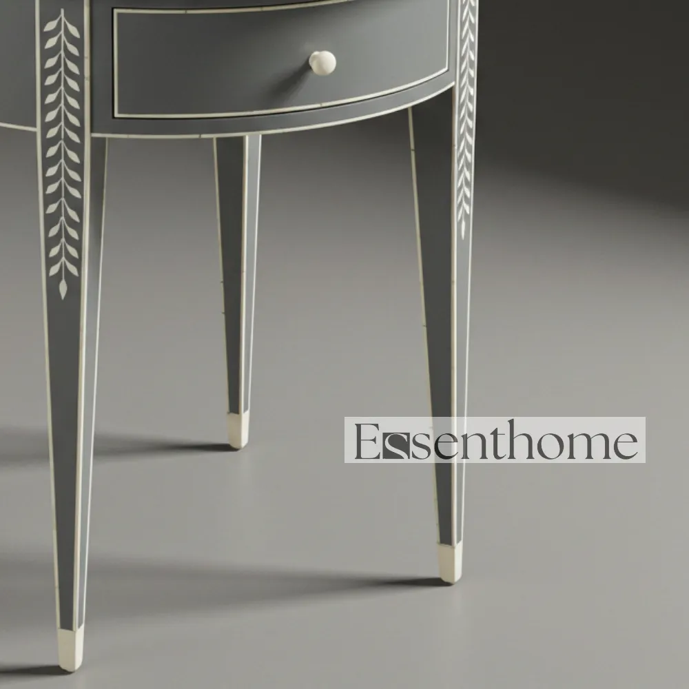 Black & White Bone Inlay Stool – Handcrafted Round Accent Table - Image 6